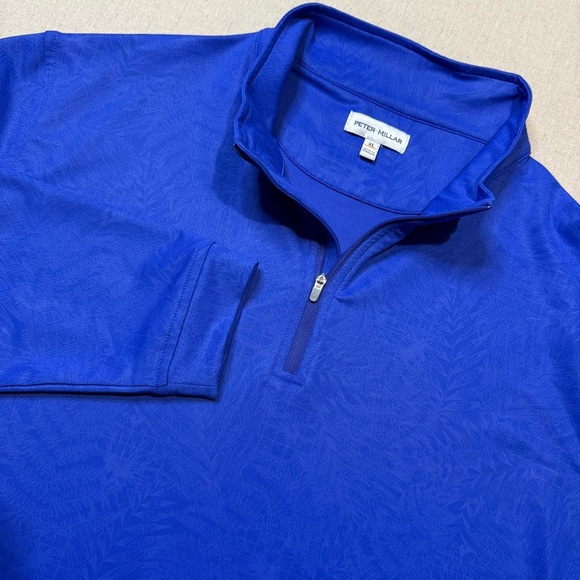 Peter Millar Men's XL Crown Sport Leaf Print Performance Blue Quarter-Zip - Picture 1 of 6